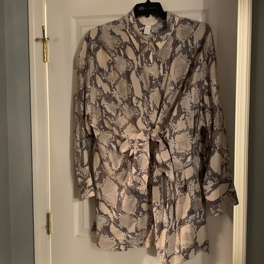 H&M Snakeskin Print Tie Front Shirt Dress